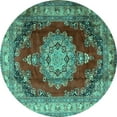 thumbnail image 1 of Ahgly Company Machine Washable Indoor Round Medallion Turquoise Blue Traditional Area Rugs, 3' Round, 1 of 4