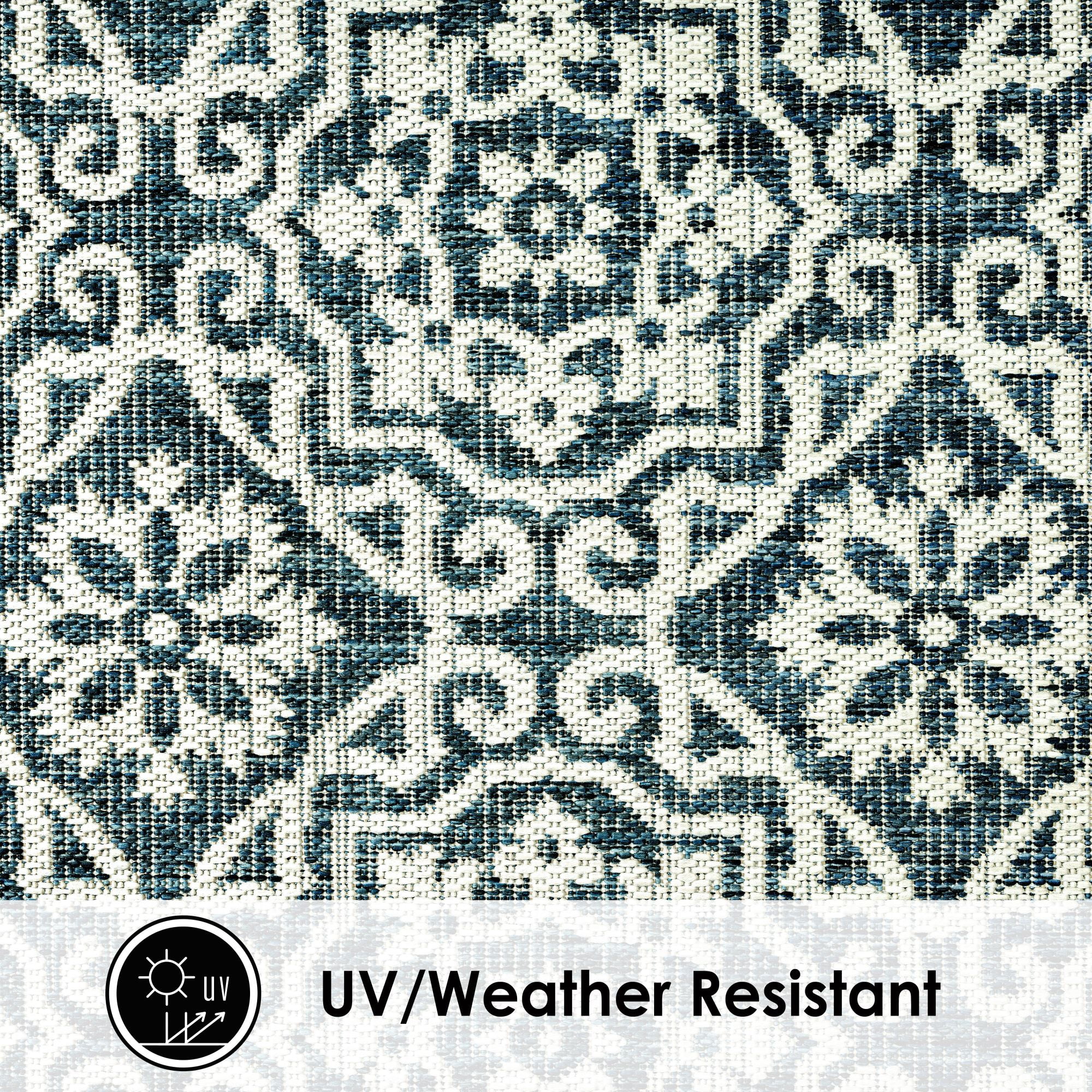 Nicole Miller New York Patio Country Danica Transitional Geometric Indoor/Outdoor Area Rug, Blue/White, 5'2"x7'2"