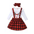 thumbnail image 1 of Xingqing 3 Pcs Noël Bébé Filles Élan Manches Longues + Jupe à Bretelles à Pois/à Carreaux + Bandeau Tenues Carreaux Rouges 2-3 Ans, 1 of 9