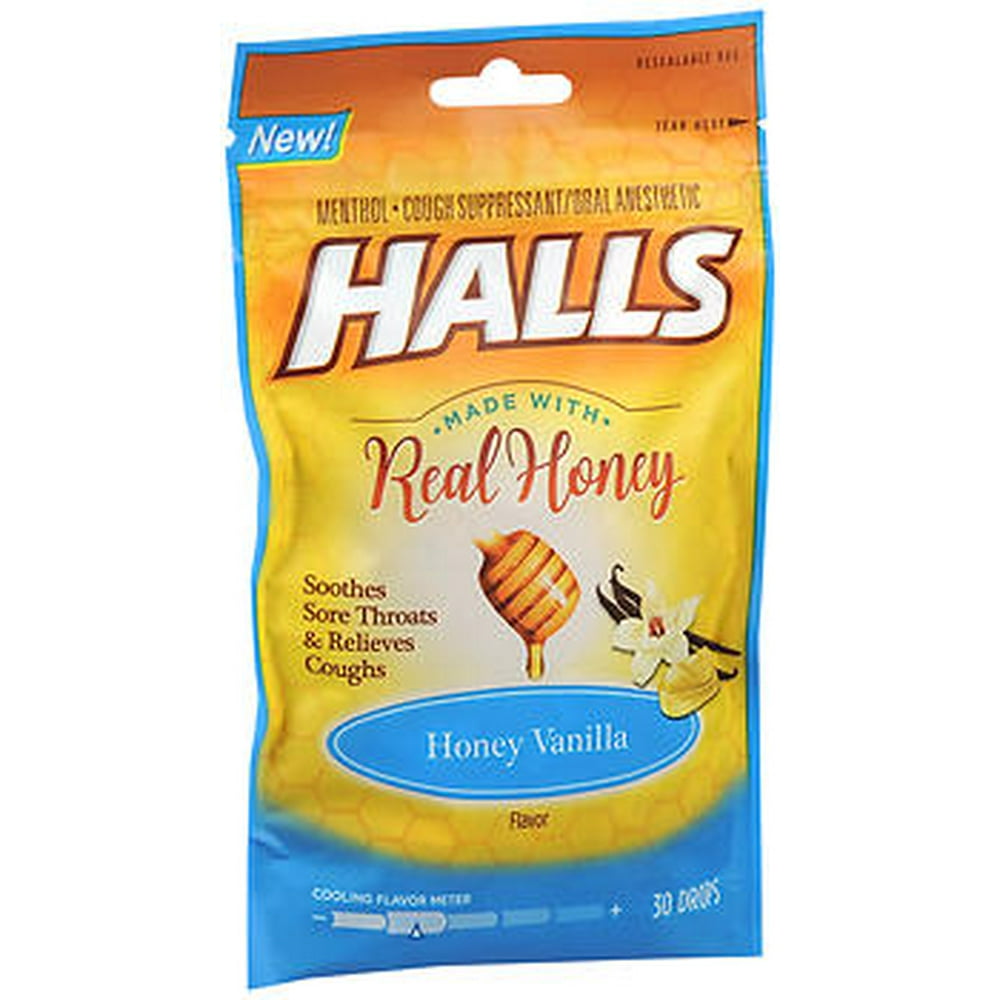 HALLS Soothe Honey Vanilla Flavor Cough Drops, 1 Bag (30 Total Drops