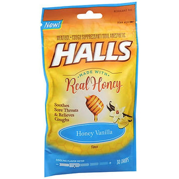 HALLS Soothe Honey Vanilla Flavor Cough Drops, 1 Bag (30 Total Drops)