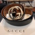 thumbnail image 2 of Gu-cci Black Leather Belt with Gold Buckle size 80/32”, 2 of 4