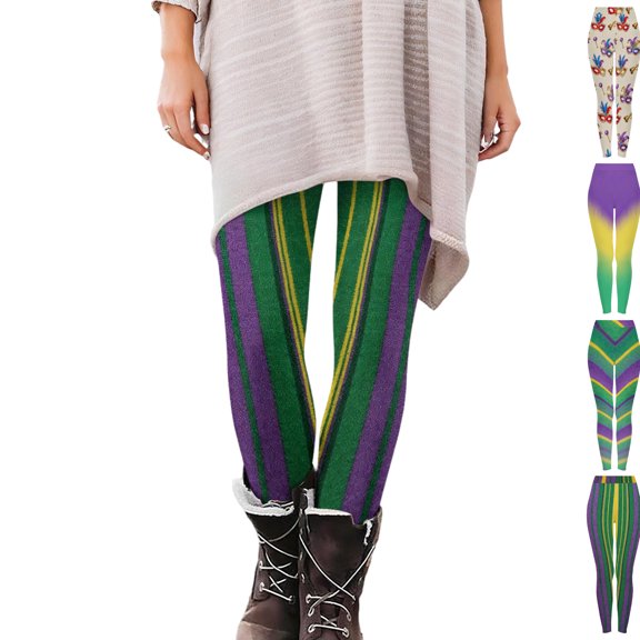 Gamivast Tummy Control Leggings for Women Plaid Tummy Control High Waisted Pants Comfy Stretchy Casual Festival Workout Pants Mardi Gras Outfit