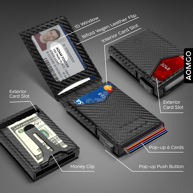 AOMGO Slim Wallet for Men, Pop-Up Card Holder, Black photo 2
