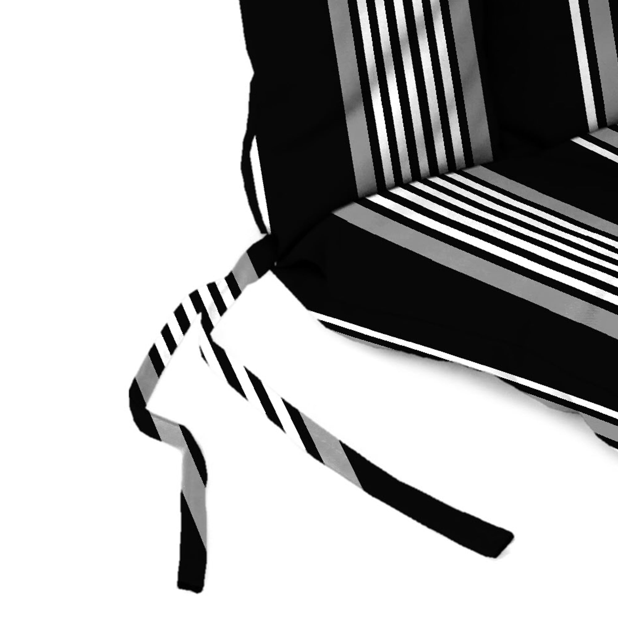 Jordan Manufacturing 38" x 21" Reeder Black Stripe Rectangular Outdoor Wrought Iron Chair Cushion with Ties and Hanger Loop