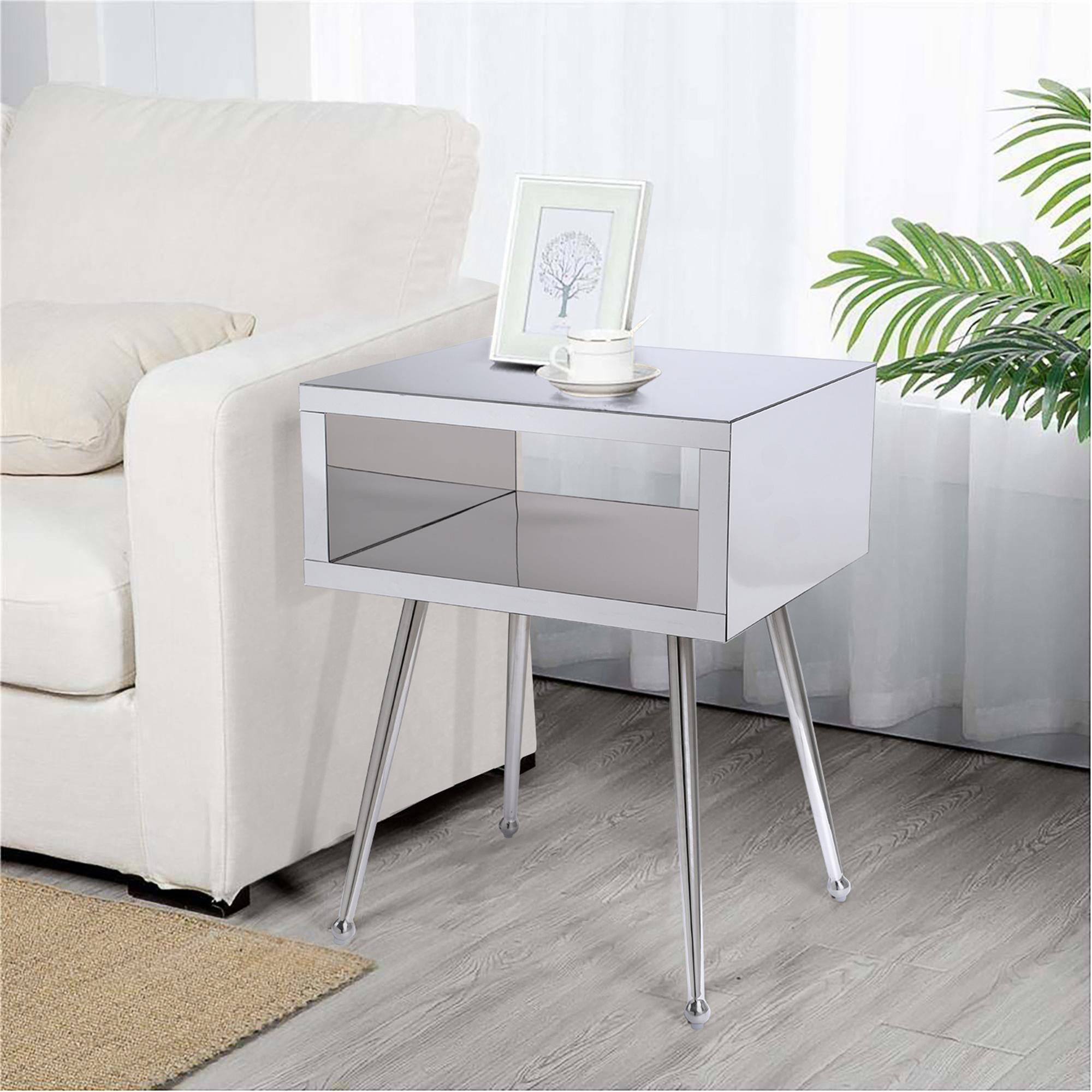 Acrylic Side Table, Modern Mirror End Table, Bed Side Table for Bedroom