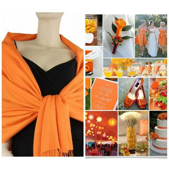 Orange Pashmina Scarf Shawl, Bridesmaid Shawl, Bridal Wrap, Wedding Shawl