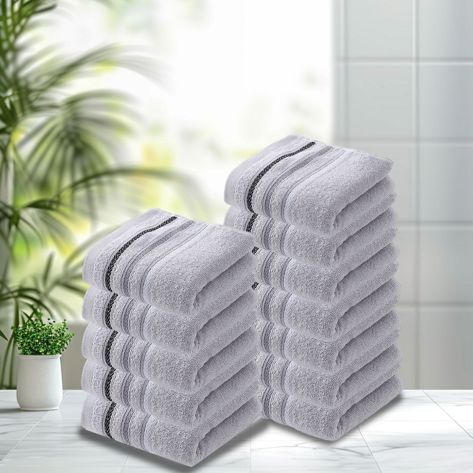 Hiroekza 12-Pack 100% Cotton Hand Towels Set for Bathroom Bath Sheets - Soft, Skin-frindly, Absorbent Towels for Bathroom, Gym, Spa, Hair Care, Facial Towels for Estheticians, Massage Towels Gray