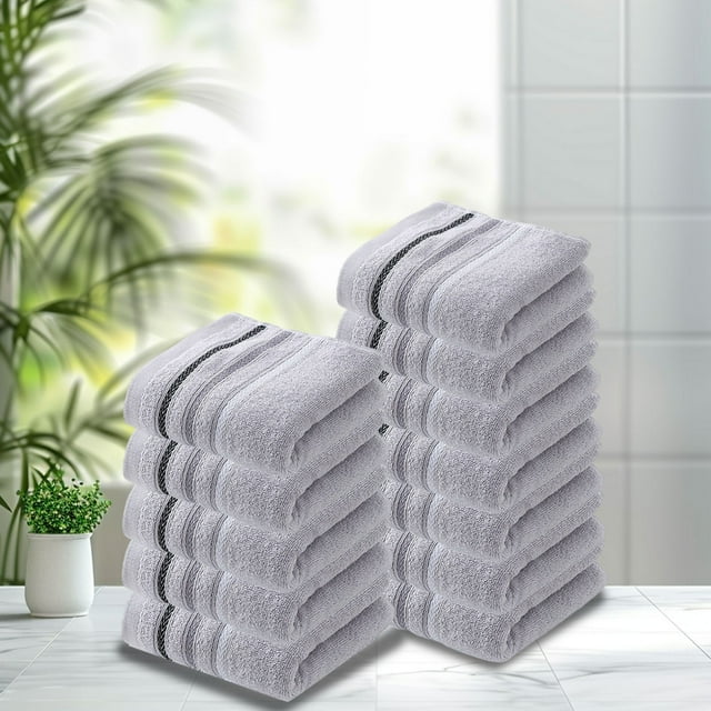 Set de toallas suaves absorbentes de 12 piezas - 70x33cm - Amarillo, Rosa, Azul, Gris - Para gimnasio, spa, hogar y cuidado del cabello