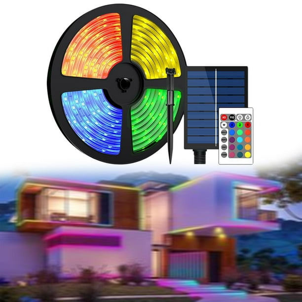 Tira de luces LED solares 5050, luces LED, cuerda de luces decorativa, tira de luces LED RGB para decoración de jardín, patio y piscina Estilo A
