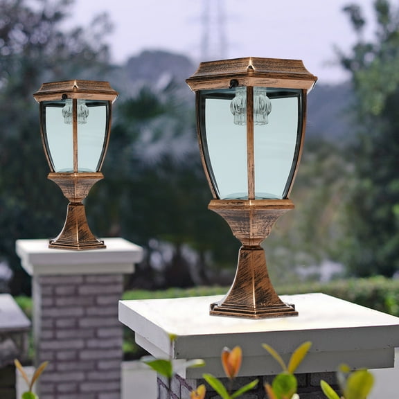 Solar Powered Led Pillar Light Garden Lantern Light Outdoor Post Lamp Golden