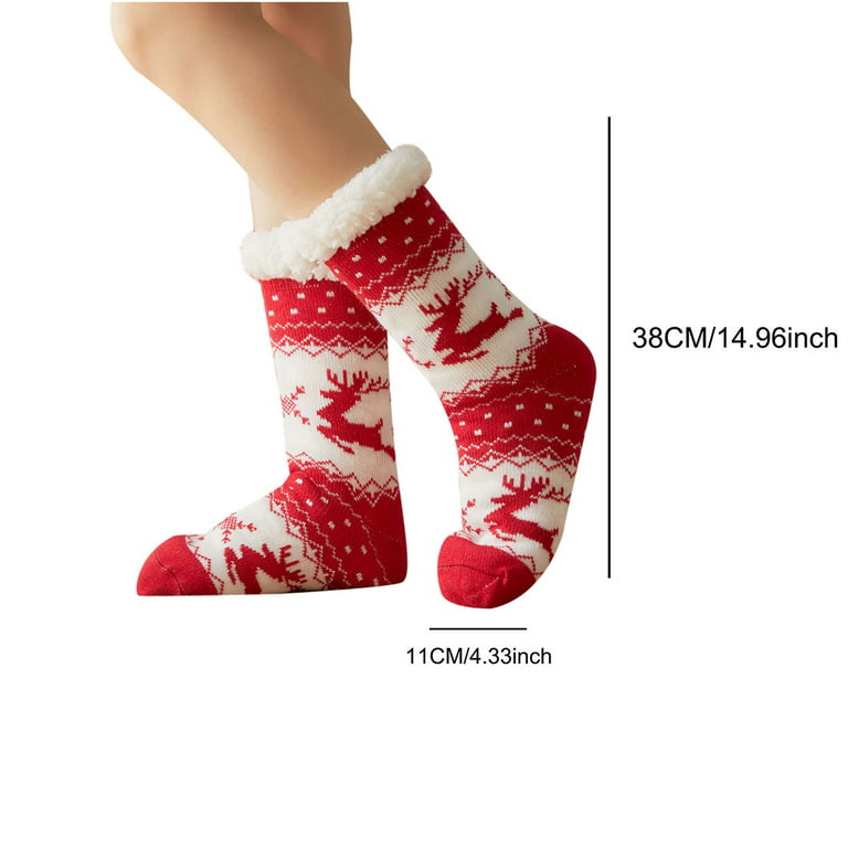 Dezsed Christmas Fuzzy Socks Clearance Women Winter Thick Slipper Socks  With Grippers Non Slip Christmas Warm Fuzzy Socks Red
