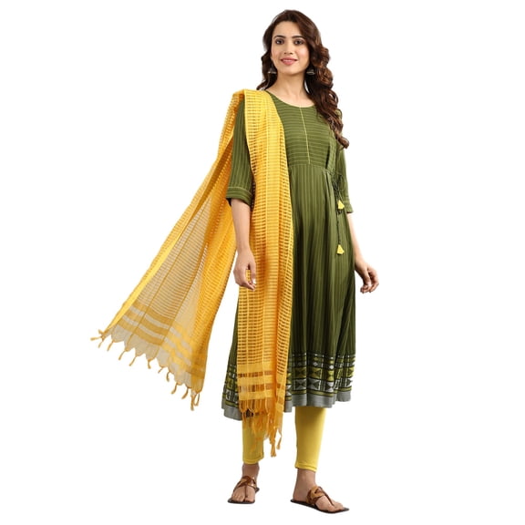 Yarn-dyed Tie-up Kurta - Wood Pine-X Large