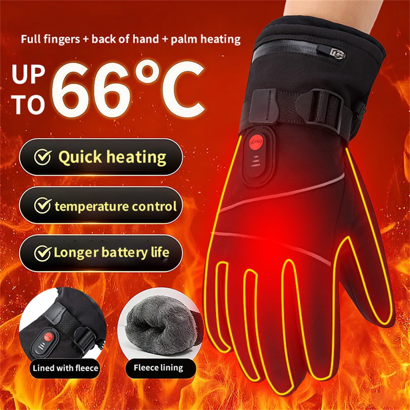 Heated Winter Gloves With Carbon Fiber Heating Gloves For Both Men And Women, 3 Temp Settings & Touchscreen Tips, Waterproof Thinsulate Insulated Gloves For Outdoor Sports,Travel, Cycling, Skiing
