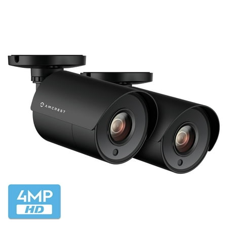 - 2-Pack Amcrest UltraHD 4-Megapixel Bullet Outdoor Security Camera, 4MP 2688x1440P, 2.8mm Lens 100° Wide Angle, Black (2PACK-AMC4MBC28P-B)