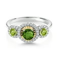 thumbnail image 2 of Gem Stone King 0.70 Ct Round Green Tourmaline Green Peridot 925 Silver and 10K Yellow Gold 3 Stone Women's Lab Grown Diamond Ring (Size 6), 2 of 3