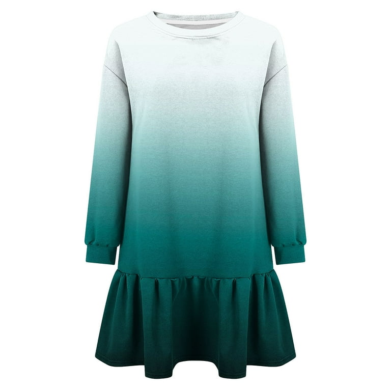 SMihono Fashion Fashion Gradient Dress for Women Preppy Loose Fit Patchwork  Ruffle Dress Crew Neck Spring Long Sleeves Mini Dress Green 4 - Walmart.com