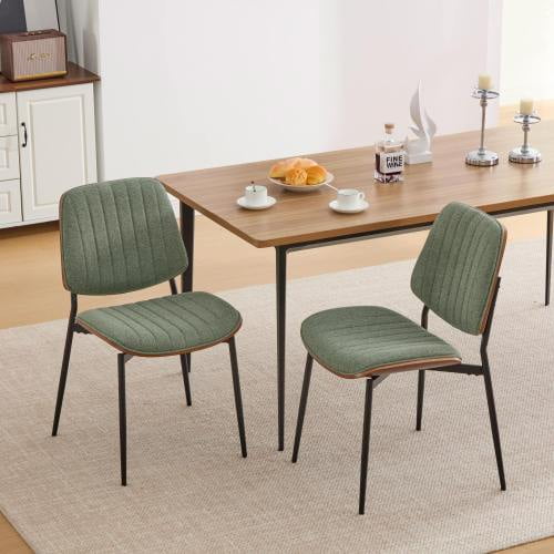 Nmkwnr Pack of 2 Modern Armless Dining Chairs with Metal Legs, Upholstered Linen Seat Side Chair for Kitchen, Dining Room, Olive Green