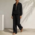 thumbnail image 6 of SZJXBUY Women Sweat Suits 2 Piece Set Plus Size Fall Fashion Loose Fit Lounge Set with Pockets Collared Half Zip Long Sleeve Top Wide Leg Pant Outfits Black,L, 6 of 7