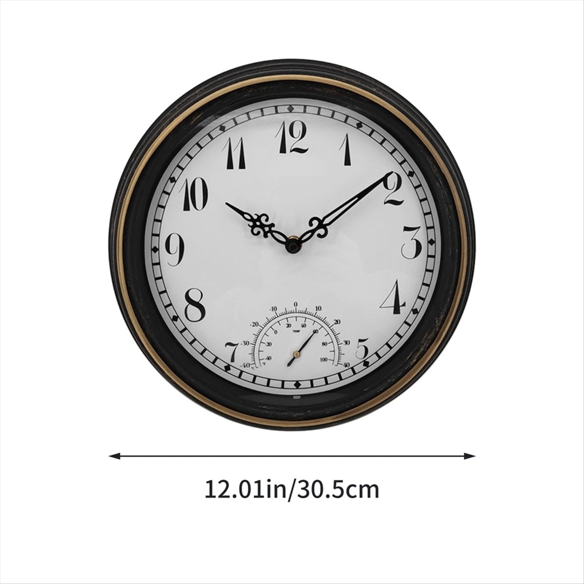 Outdoor Waterproof Wall Clock with Thermometer IP44 Vintage Round Garden Decor Clock 12 Inch Outdoor Clock