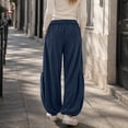 thumbnail image 6 of Evdexr Pants Women Bohemian Elastic Drawstring Trousers Oversized Baggy Wide Leg Trendy Sweatpants Soft Comfortable Bottoms with Big Pockets Navy XL, 6 of 8