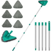 JEHONN Wall Cleaner Mop with Long Handle 82 Inches, 3-in-1 Ceiling Cleaning Tool Duster with 6 Replacement Microfiber Chenille Pads for Painted Walls, Baseboard, Window, Floor (Green)