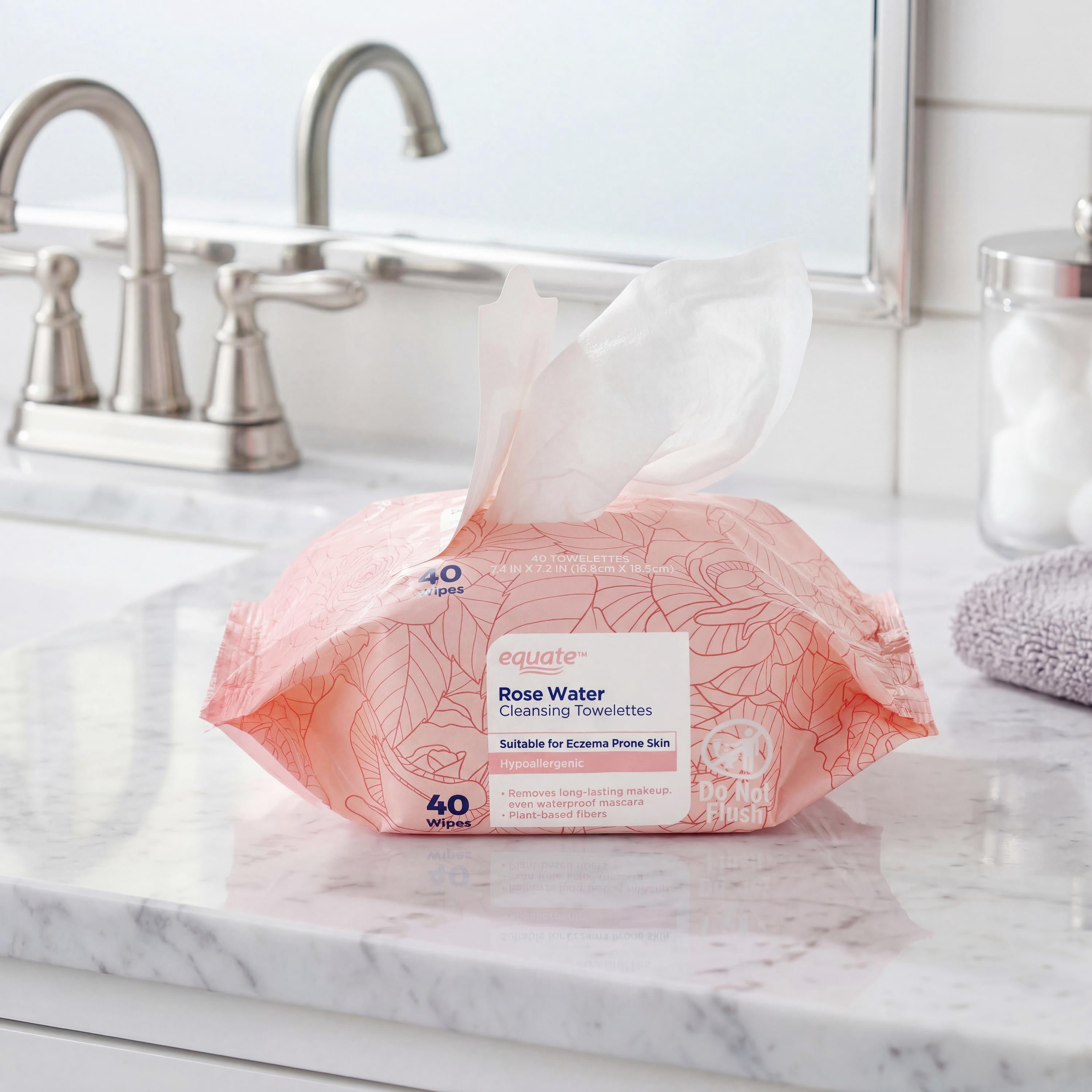 Equate Rose Water Cleansing Towelettes, 40 Count