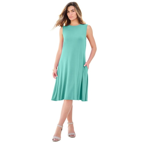 Roaman's Women's Plus Size Stretch Knit Two-Pocket Swing Tank Dress