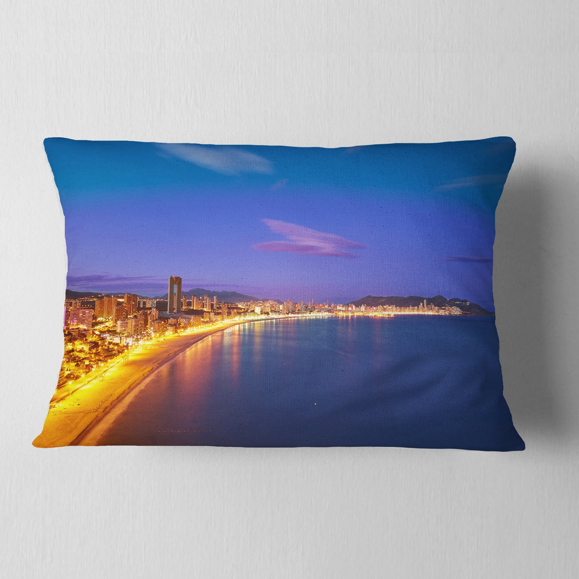 Designart Benidorm Poniente Beach Sunset - Seascape Throw Pillow - 12x20