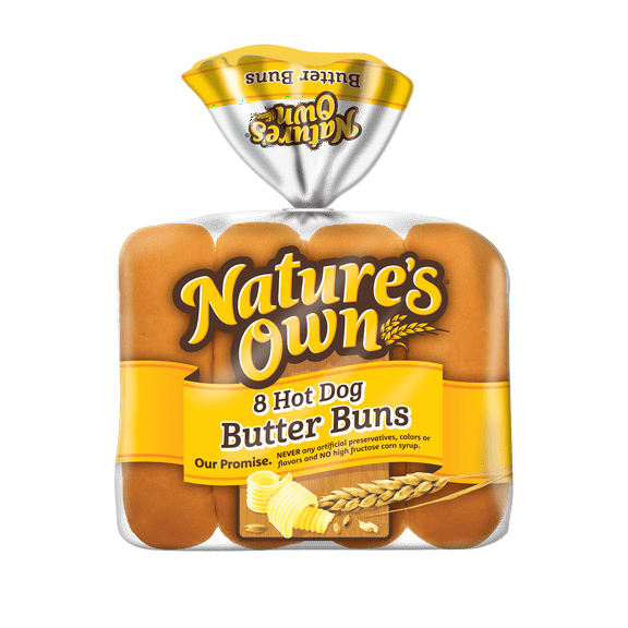 Nature's Own Hot Dog Butter Buns, Soft White Bread Hot Dog Buns, 8 Count