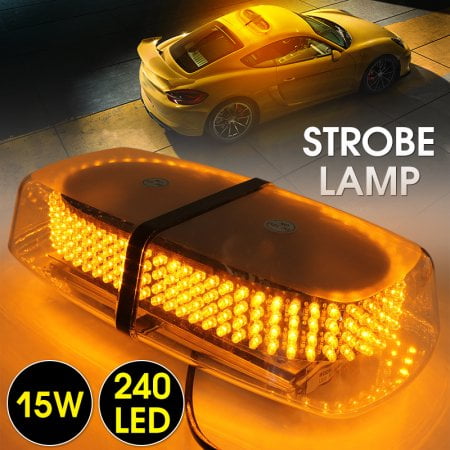 240 LED Yellow Roof Top 12V Mini Bar, Law Enforcement Truck Car Vehicle Emergency Hazard 7-Modes Beacon Light Snow Plow Safety Flash Strobe Light W/ Magnetic