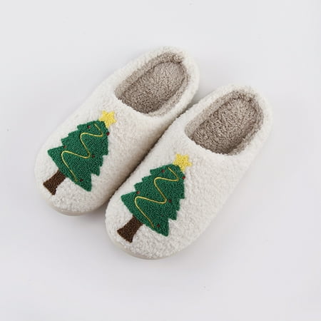 

Christmas Cotton Slippers Winter Warm Padded Warm Shoes Christmas Tree Cotton Slippers Women s Home Soft Bottom Non-slip Indoor Floor Mute Cotton Slippers