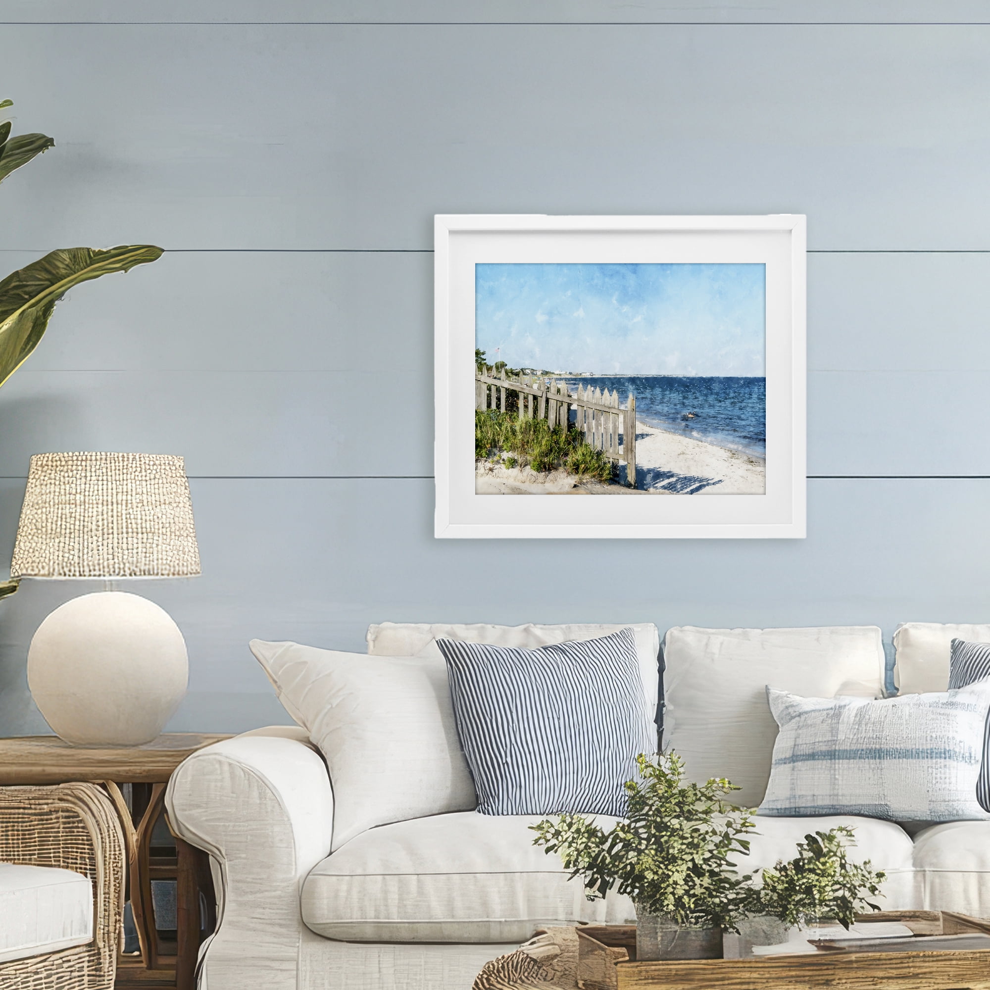 Stupell Industries Beach Pickets View White Framed Print Under Glass, design by Kim Curinga