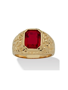 Men S Rings Product Image Men S Emerald Cut Simulated Ruby Nugget Style Ring 2 75 Tcw 14k Yellow Gold