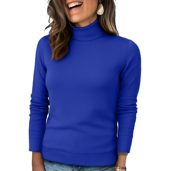 Dwralegc Turtleneck Sweaters for Women Sweater Hem Oversized Knit Pullover Sweater Soft Casual Long Sleeve Fall Winter Sweaters Royal Blue XL