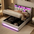 thumbnail image 3 of Harper & Bright Designs Upholstered Full Size Bed with Lift Up Storage & LED Lights, Hydraulic Storage Bed with USB, Linen Full Bed Frame with Headboard, Natural, 3 of 18