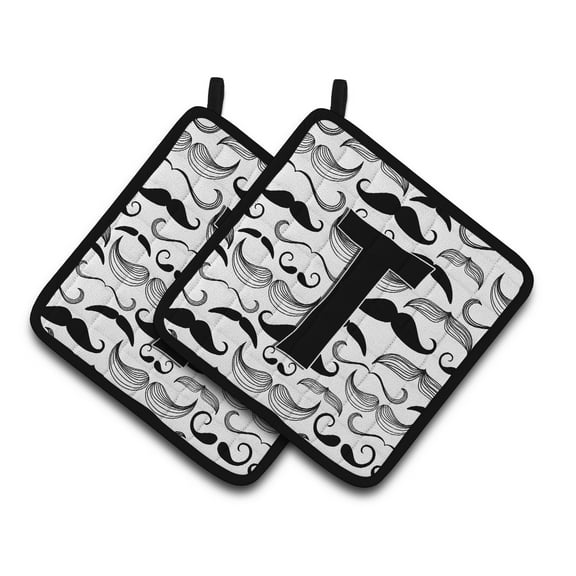 Letter T Moustache Initial Pair of Pot Holders