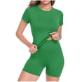thumbnail image 3 of Bovxnpu Women 2 Piece Loungewear Set Beach Vacation Sweatsuit Tracksuit Set Crew Neck Short Sleeve Top Shorts 2 Piece Outfit Set Summer Outfits, 3 of 6
