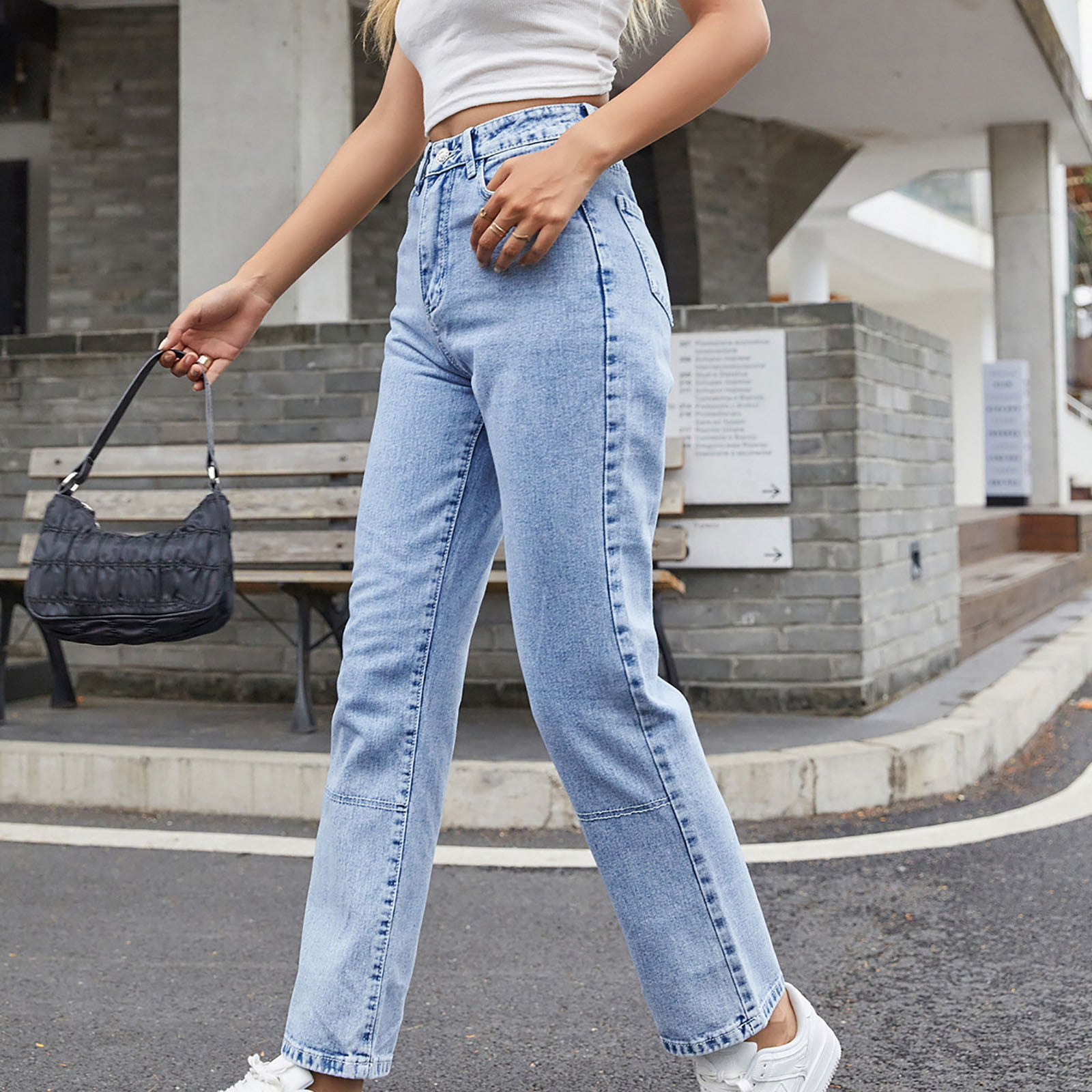 Mrat Casual High Waisted Trousers Full Length Pants Fashion Women Summer  Casual Loose Pocket Solid Button Zipper Trousers Elastic Waist Pants Ladies