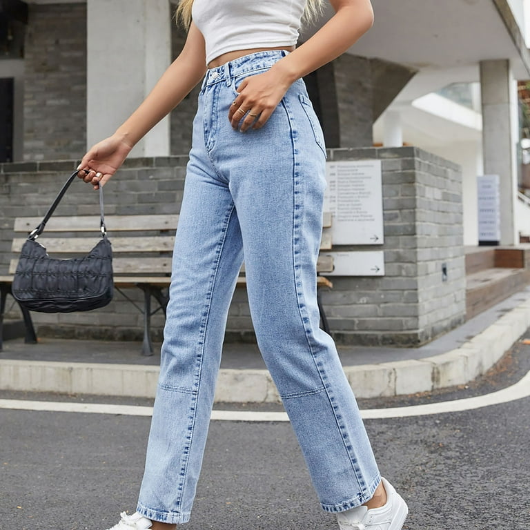 SELONE Cute Jeans for Women Trendy High Waist High Rise Denim Trendy Casual  Long Pant Straight Leg Loose Jeans Fashion High-Waist Trousers for Casual  Outings Work Going Out Activities Light Blue XS 
