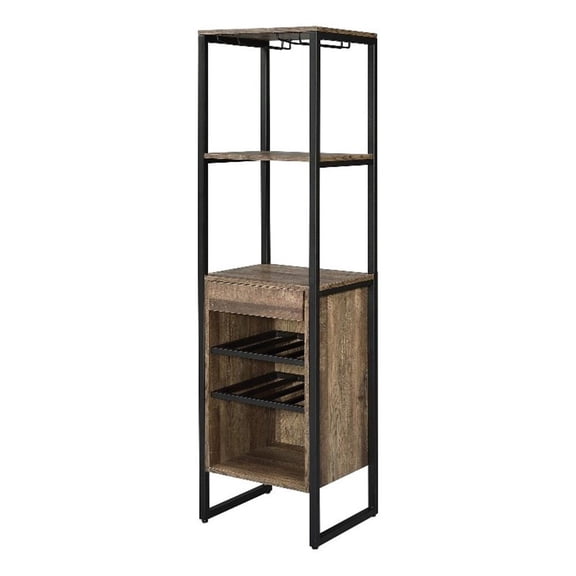 Industrial Wood and Metal Wine Rack with 3 Compartments, Brown and Black