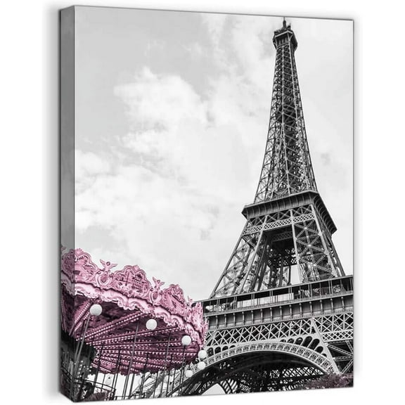 Paris Eiffel Tower Wall Decor for Girls Bedroom Black and White Bathroom Pictures Wall Decor Artwork for Walls Modern Home Art Pink Paris Themed Room Decor Canvas Framed Art Wall Decoration Size 12x16