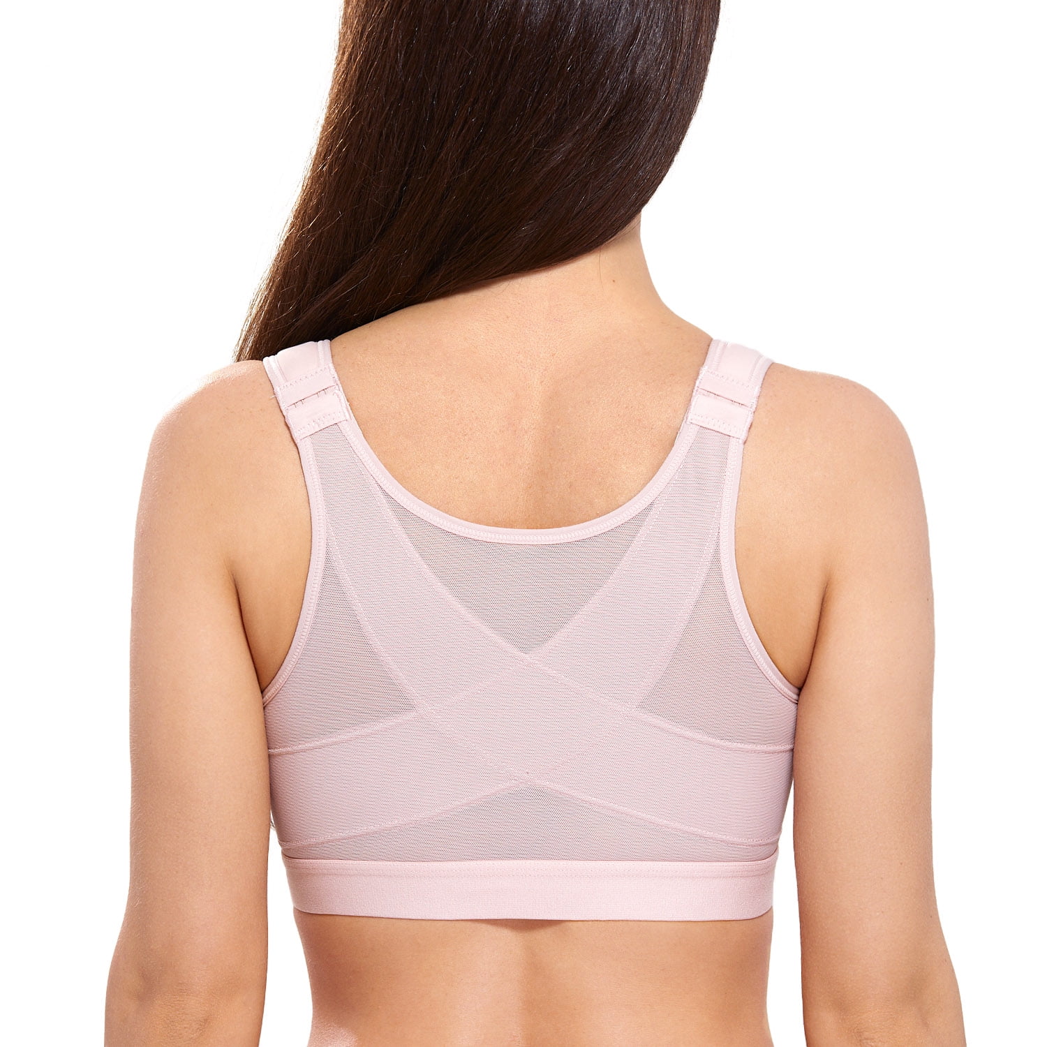 Exclare Women's Front Closure Full Coverage Wirefree Posture Back Everyday  Bra(Light Beige,44G)