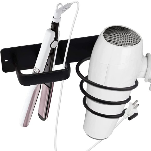 Hair Dryer Holder, Aluminum Wall Mounted Hair Dryer Rack with Cable Organizer for Storage of Hair Dryers, Straighteners, Hair Brushes and More