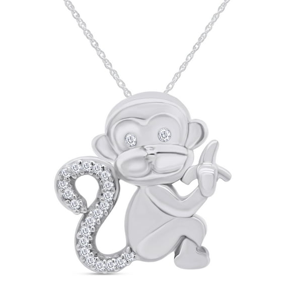 AFFY Crystal Animal Monkey Charm Pendant Necklace in 14k White Gold over Sterling Silver