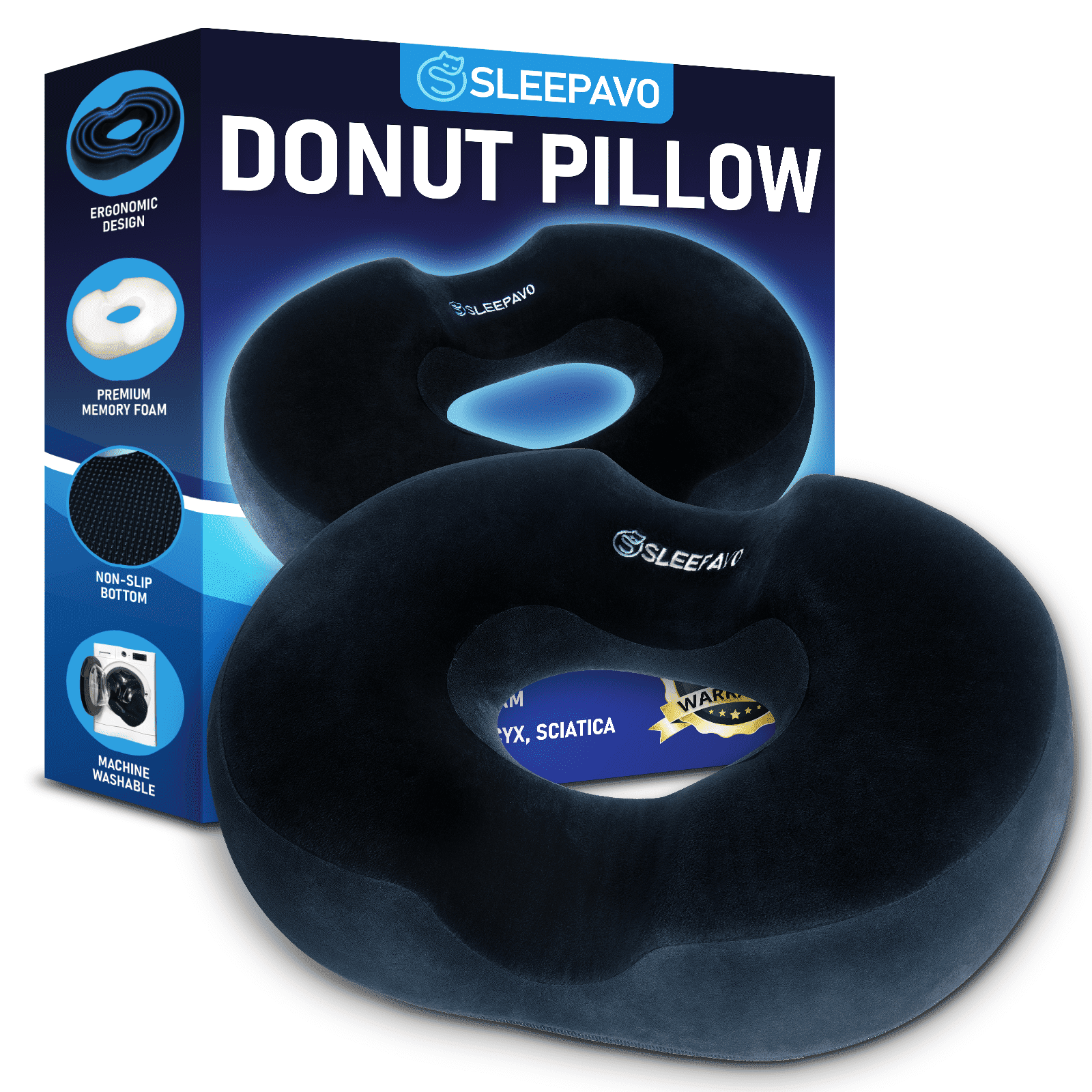 Orthopedic Donut Pillow Tailbone Pain Relief Cushion Memory Foam Seat Pad Black Walmart