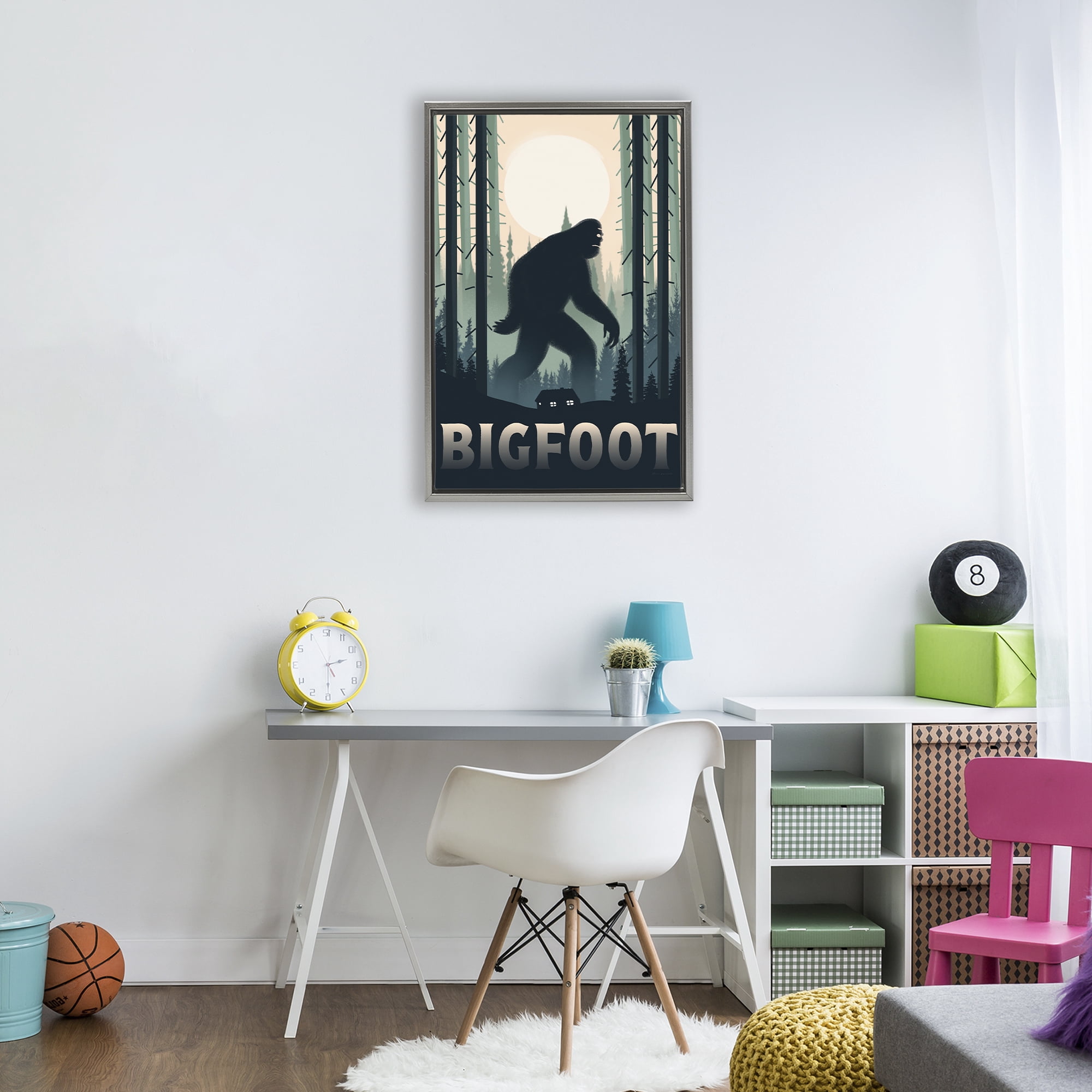 Stupell Industries Forest Creature Cabin in Woods Gray Framed Floater Canvas Wall Art, design by Omar Escalante