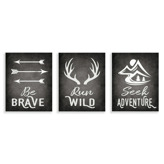 Stupell Industries Rustic Adventure Phrases Text & Numbers Painting Unframed Art Print Wall Art, 11 x 14, Set of 3