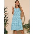 thumbnail image 4 of DARING DIVA Sleeveless Crewneck Print Midi Tank Dress L Blue Green, 4 of 7