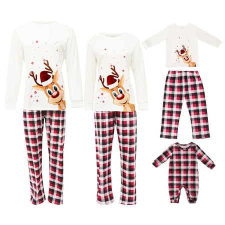 

Matching Family Pajamas Sets Christmas Pjs Reindeer Print Top and Plaid Pants Jammies Sleepwear